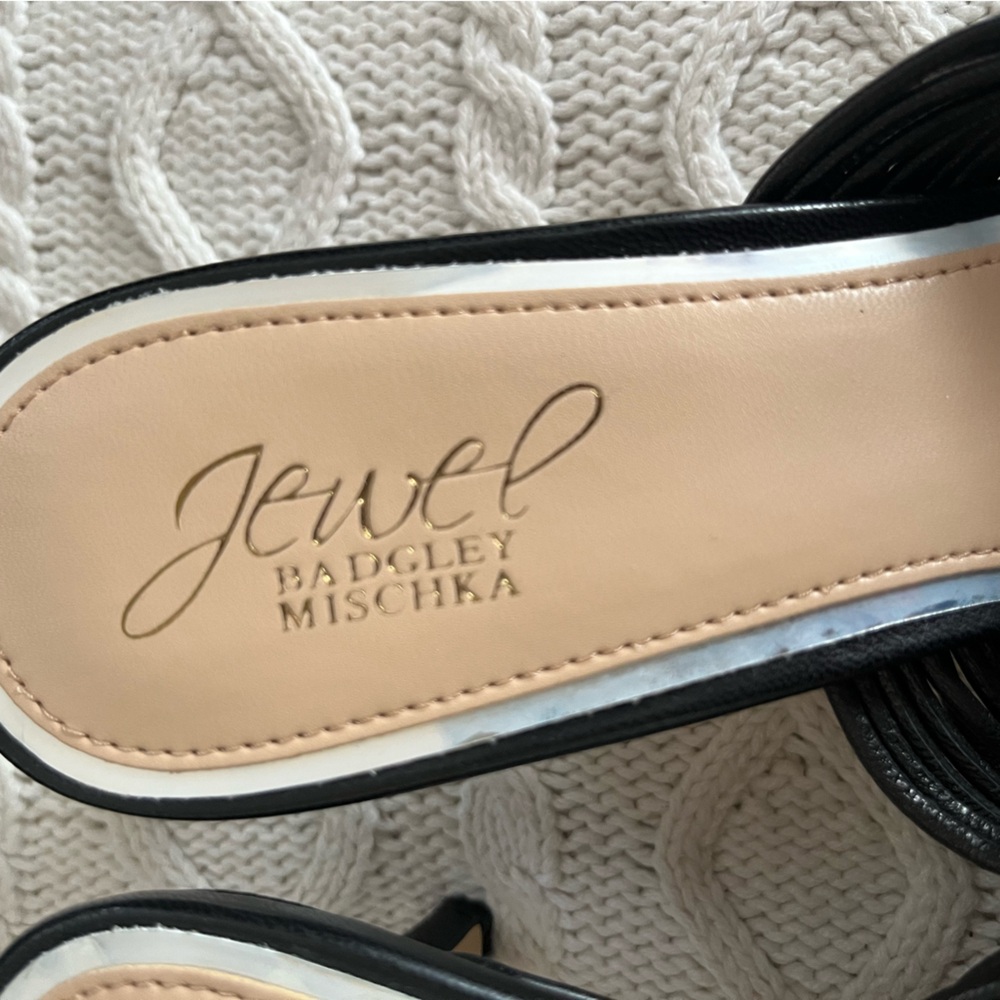 New! Jewel Badgley Mischka Black Heeled Slide Sandals Women’s Size 7.5 - Picture 10 of 14